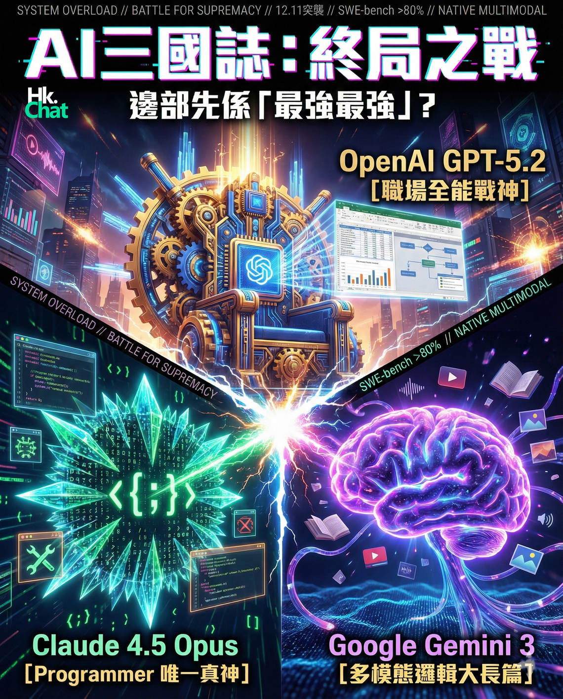 12 月「神仙打架」：GPT-5.2 vs Claude 4.5 vs Gemini 3，邊個先係你心水？